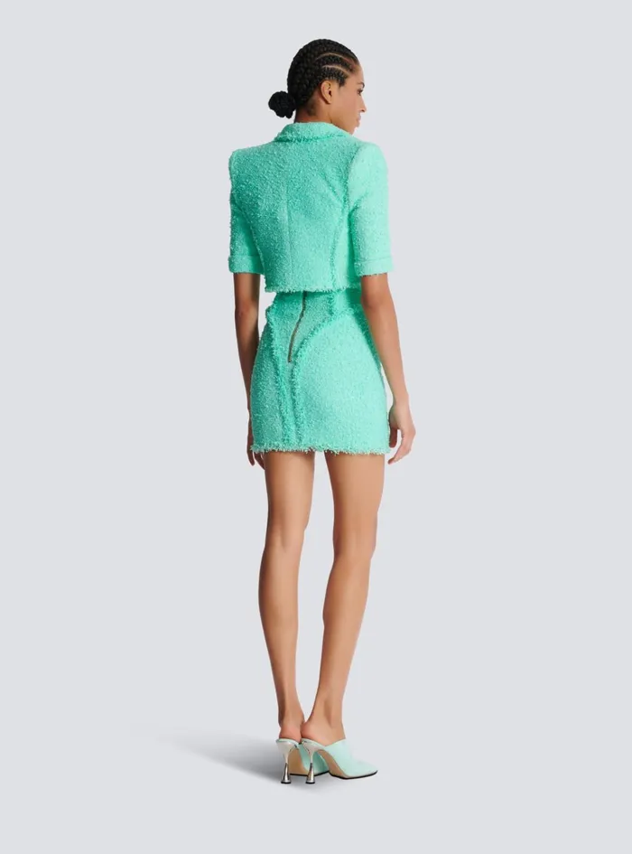 6button Cropped Tweed Jacket Blue Women Balmain Jackets And Blazers