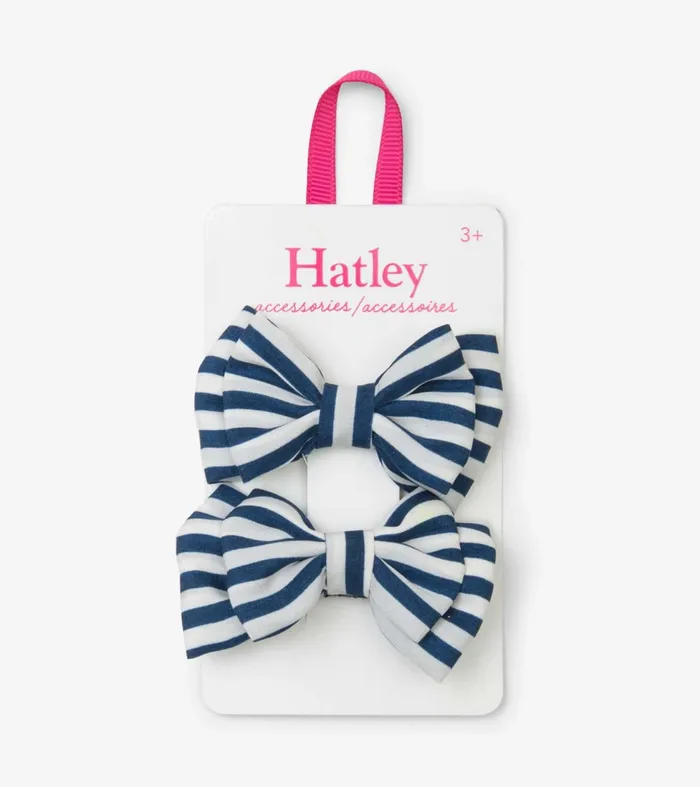 Accessories Girls Hatley Navy Stripe Bows Hair Clips