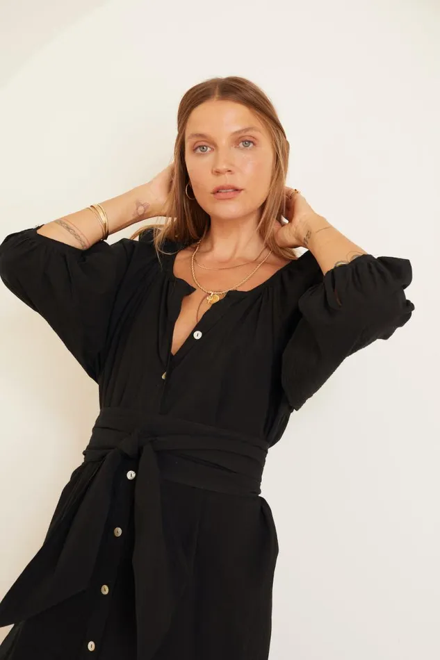 Accessories Shop Natalie Martin LONG SASH BELT Black Flat Cotton