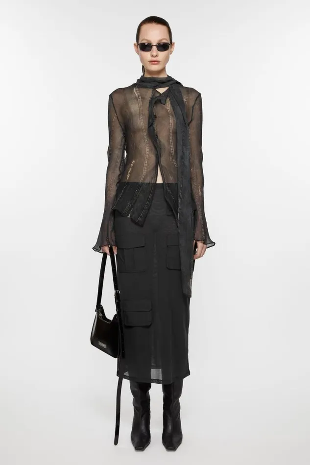 Acne Studios Cargo Mesh Skirt Anthracite Grey Women Skirts