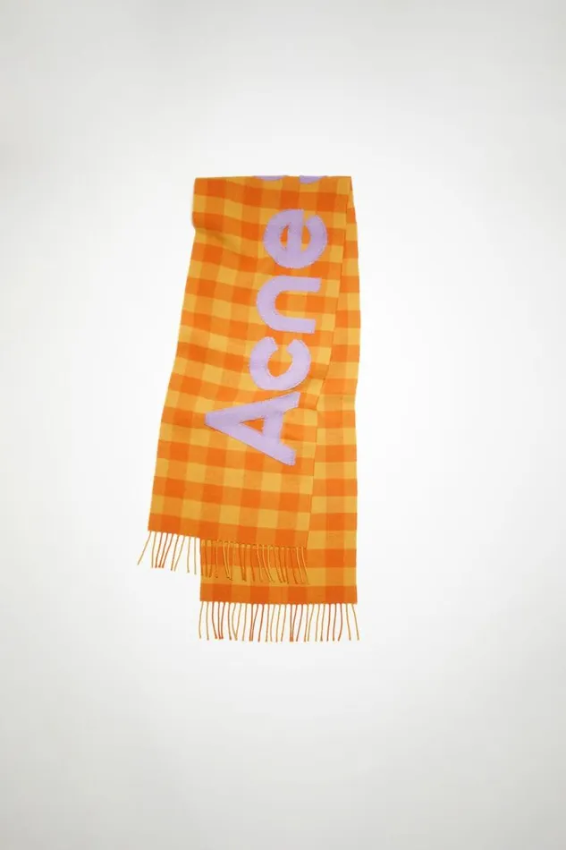 Acne Studios Check Logo Scarf Orangelilac Purple Men Scarves
