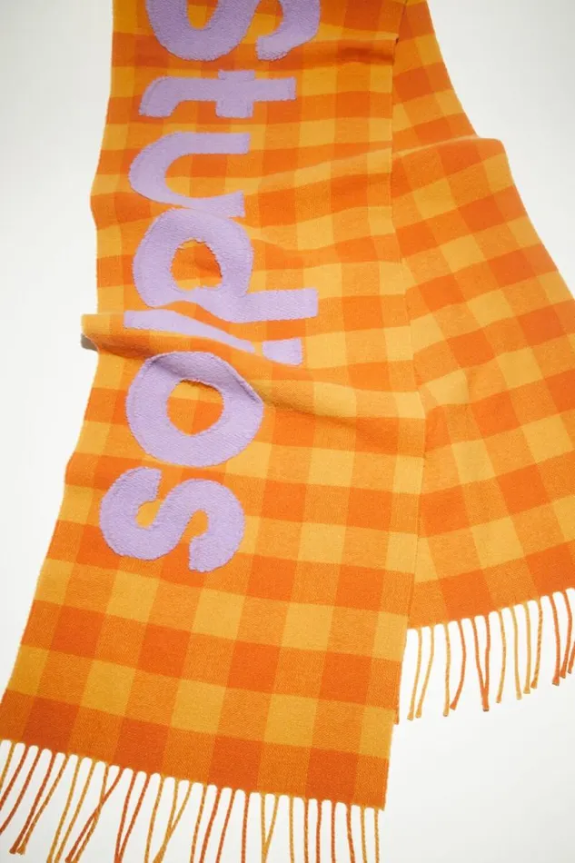 Acne Studios Check Logo Scarf Orangelilac Purple Men Scarves Acne Studios Check Logo Scarf Orangelilac Purple Men Scarves
