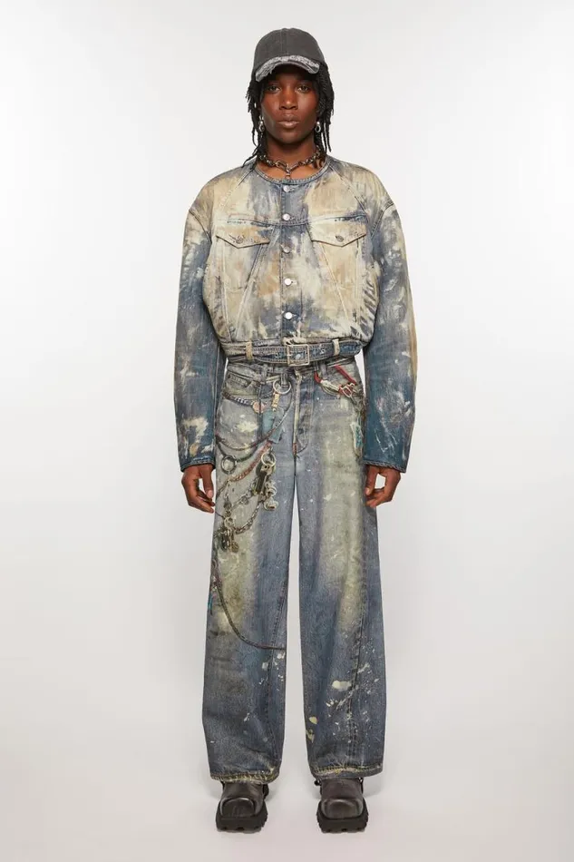Acne Studios Cropped Denim Jacket Mid Blue Men Outerwear