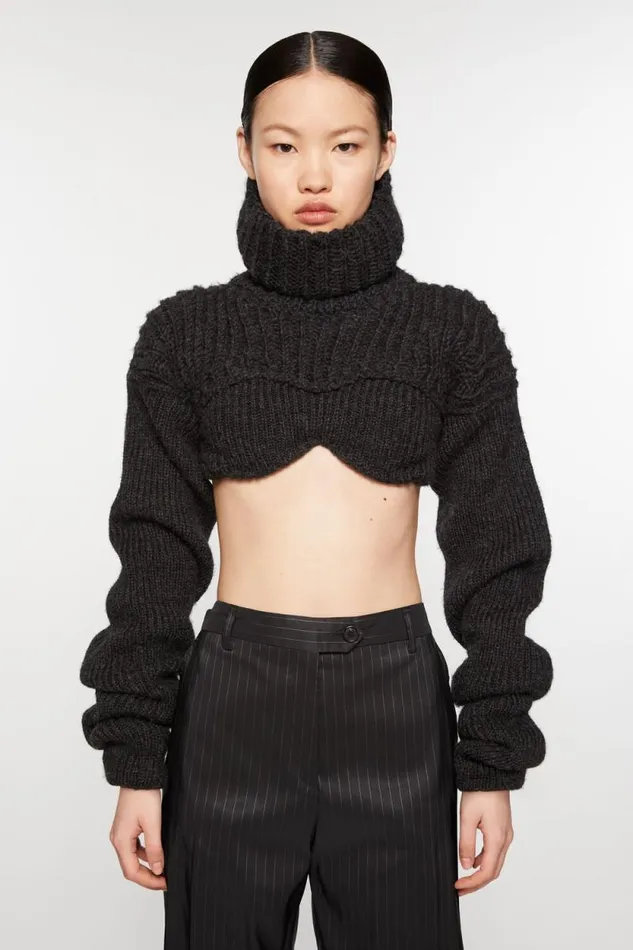 Acne Studios Cropped High Neck Knit Anthracitegrey Women Knitwear