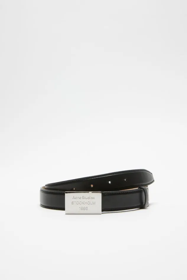 Acne Studios Engraved Logo Leather Belt Black Men Belts