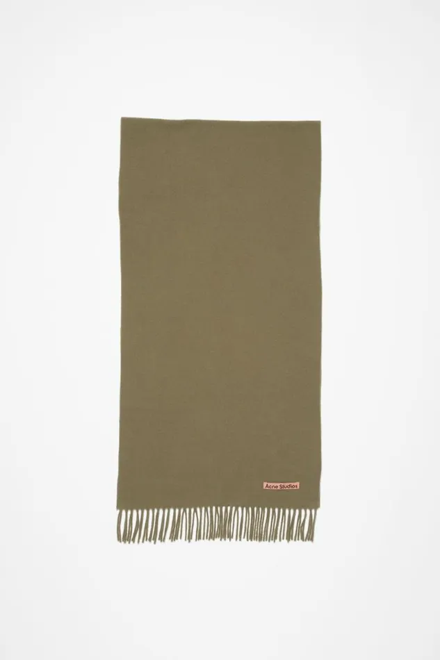 Acne Studios Fringe Wool Scarf 8211 Narrow Khaki Green Men Scarves