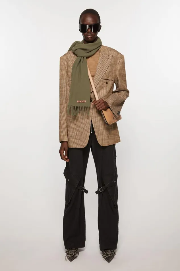 Acne Studios Fringe Wool Scarf 8211 Narrow Khaki Green Men Scarves Acne Studios Fringe Wool Scarf 8211 Narrow Khaki Green Men Scarves