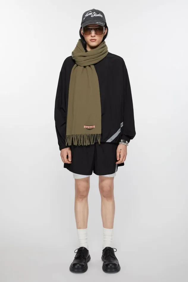 Acne Studios Fringe Wool Scarf 8211 Narrow Khaki Green Men Scarves Acne Studios Fringe Wool Scarf 8211 Narrow Khaki Green Men Scarves