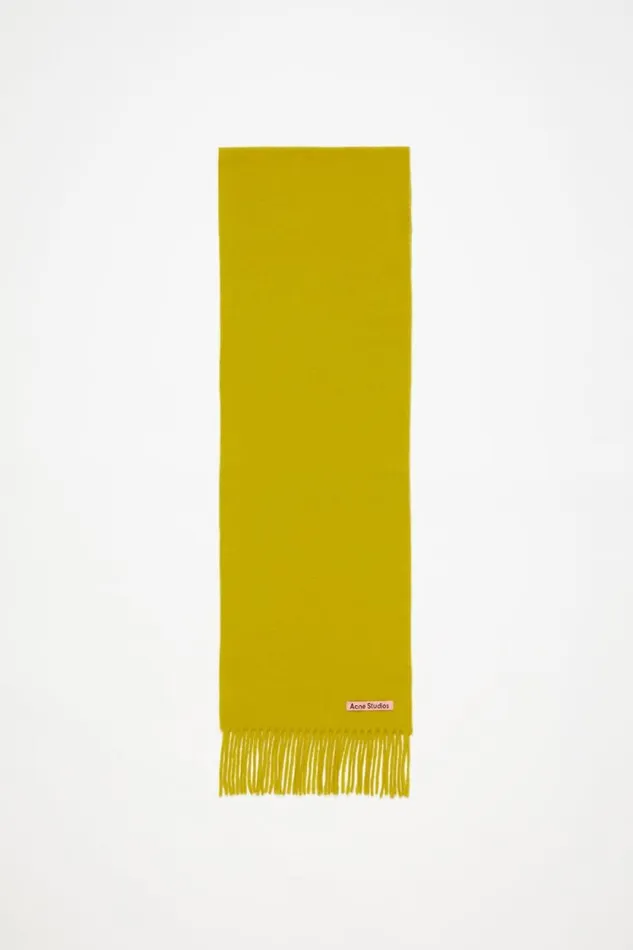 Acne Studios Fringe Wool Scarf 8211 Skinny Acid Yellow Women Scarves
