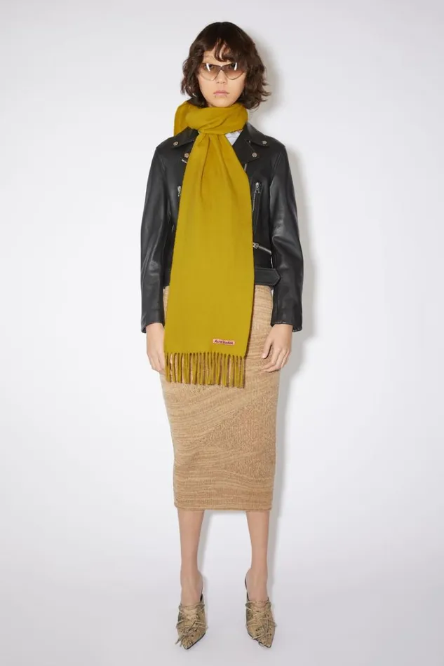 Acne Studios Fringe Wool Scarf 8211 Skinny Acid Yellow Women Scarves Acne Studios Fringe Wool Scarf 8211 Skinny Acid Yellow Women Scarves
