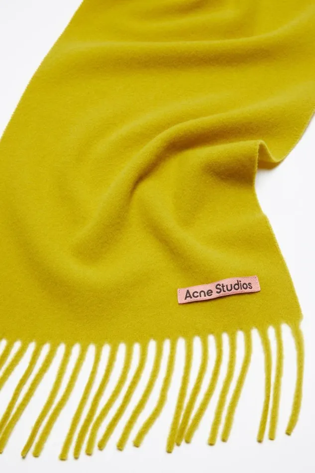 Acne Studios Fringe Wool Scarf 8211 Skinny Acid Yellow Women Scarves Acne Studios Fringe Wool Scarf 8211 Skinny Acid Yellow Women Scarves