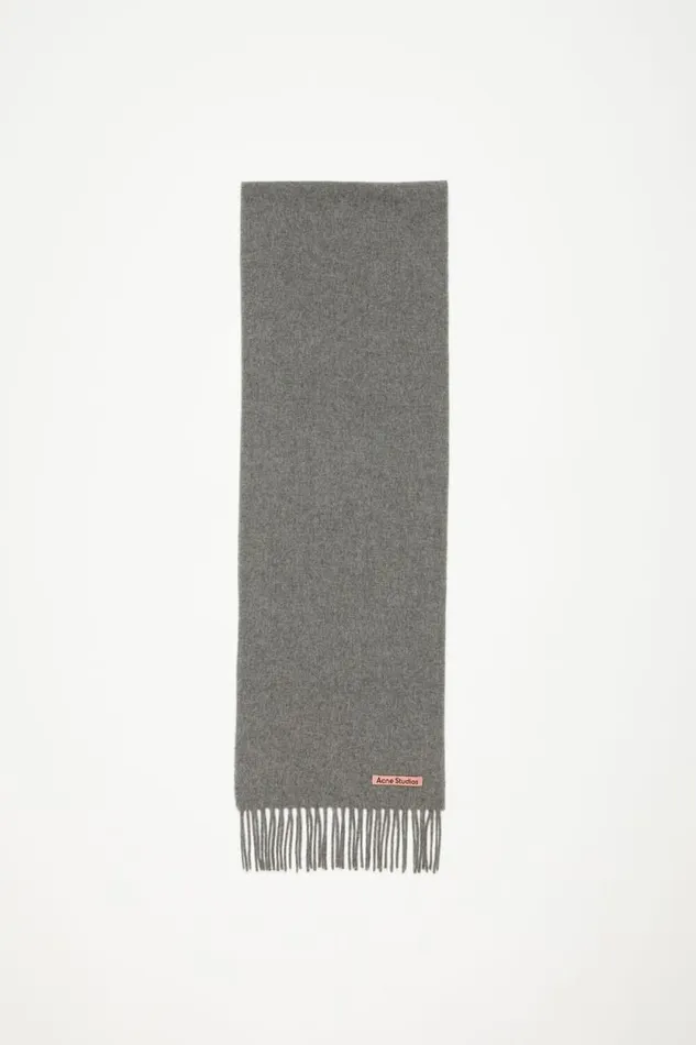 Acne Studios Fringe Wool Scarf 8211 Skinny Grey Melange Men Scarves