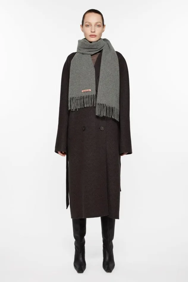 Acne Studios Fringe Wool Scarf 8211 Skinny Grey Melange Men Scarves Acne Studios Fringe Wool Scarf 8211 Skinny Grey Melange Men Scarves