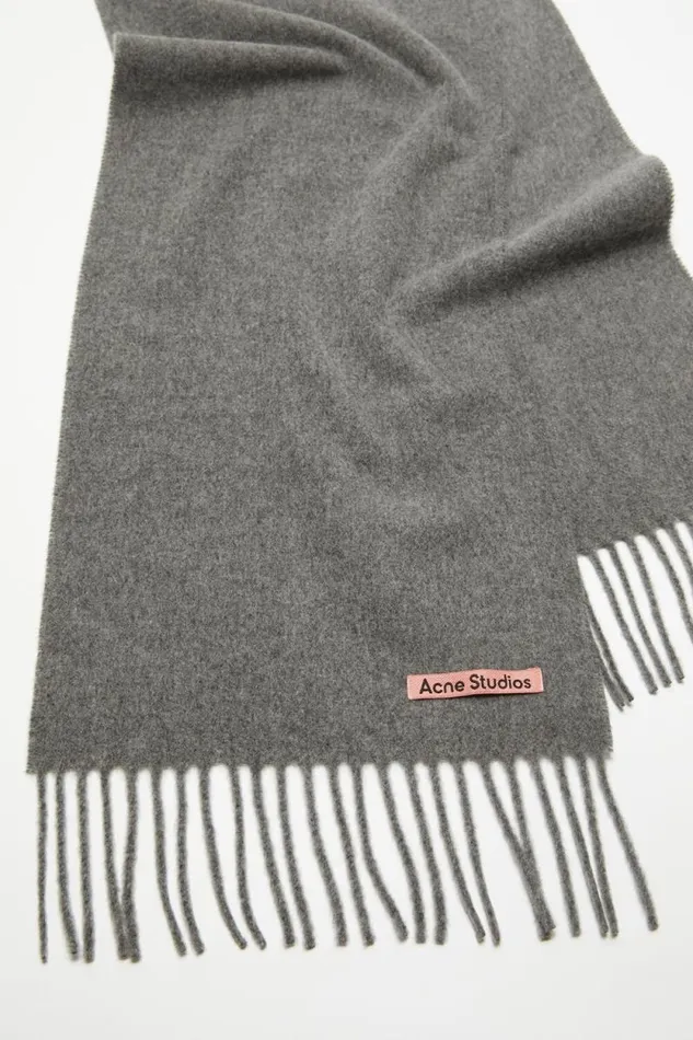 Acne Studios Fringe Wool Scarf 8211 Skinny Grey Melange Men Scarves Acne Studios Fringe Wool Scarf 8211 Skinny Grey Melange Men Scarves
