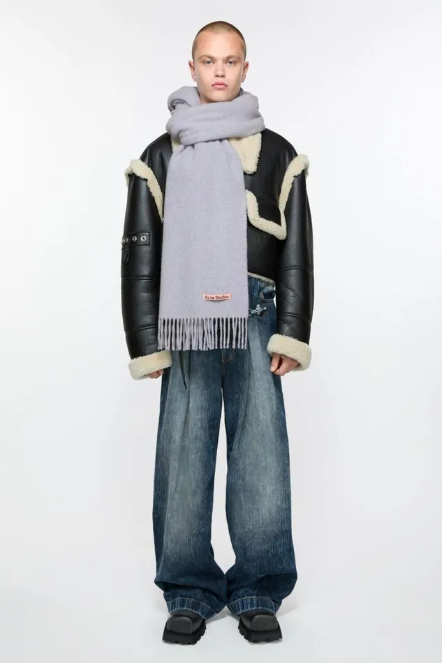Acne Studios Fringe Wool Scarf Narrow Powder Blue Mlange Women Scarves Acne Studios Fringe Wool Scarf Narrow Powder Blue Mlange Women Scarves