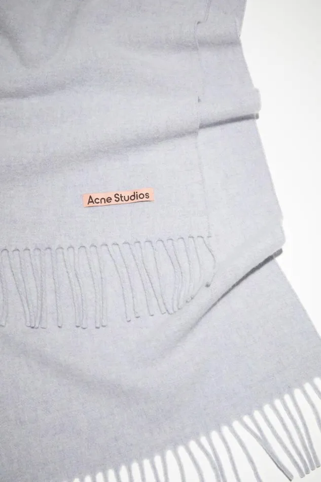 Acne Studios Fringe Wool Scarf Narrow Powder Blue Mlange Women Scarves Acne Studios Fringe Wool Scarf Narrow Powder Blue Mlange Women Scarves