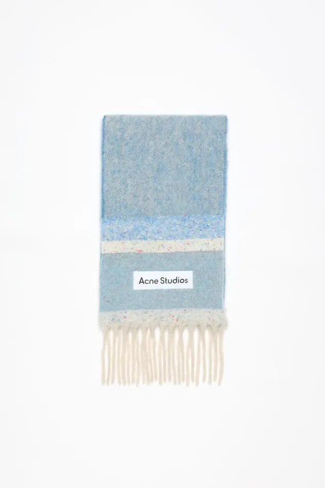 Acne Studios Fringed Scarf Logo Denim Blue Women Scarves
