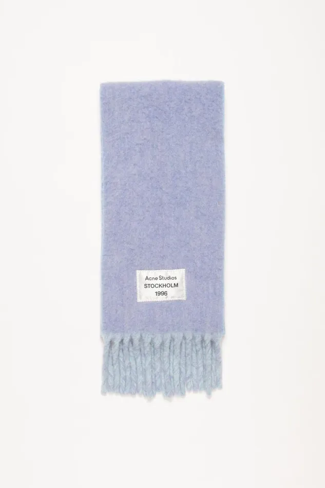 Acne Studios Fringed Scarf Logo Label Bluelight Blue Women Scarves