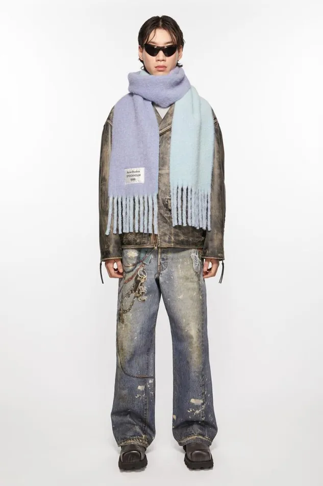 Acne Studios Fringed Scarf Logo Label Bluelight Blue Women Scarves Acne Studios Fringed Scarf Logo Label Bluelight Blue Women Scarves