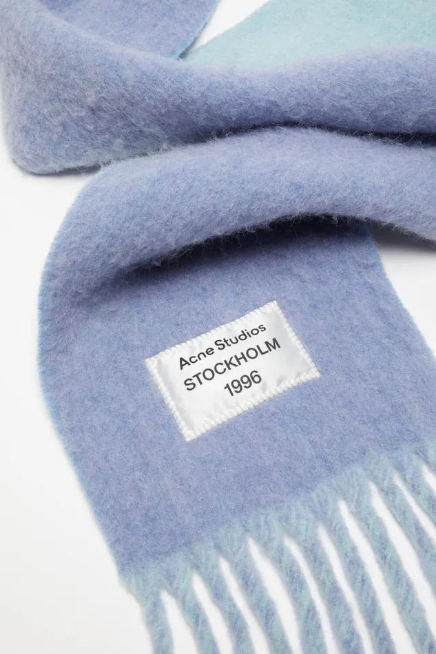 Acne Studios Fringed Scarf Logo Label Bluelight Blue Women Scarves Acne Studios Fringed Scarf Logo Label Bluelight Blue Women Scarves