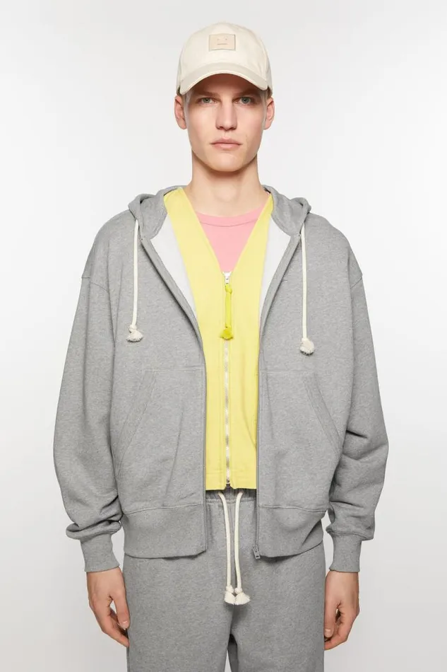 Acne Studios Hooded Zip Sweater Light Grey Melange Women Sweatshirts