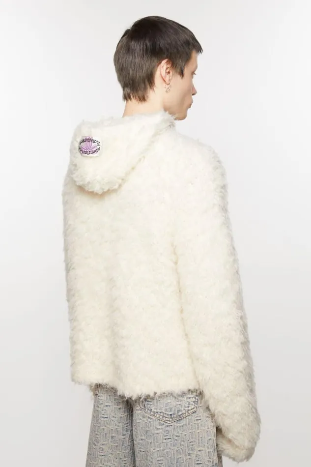 Acne Studios Hoodie Alpaca Blend White Men Knitwear Acne Studios Hoodie Alpaca Blend White Men Knitwear