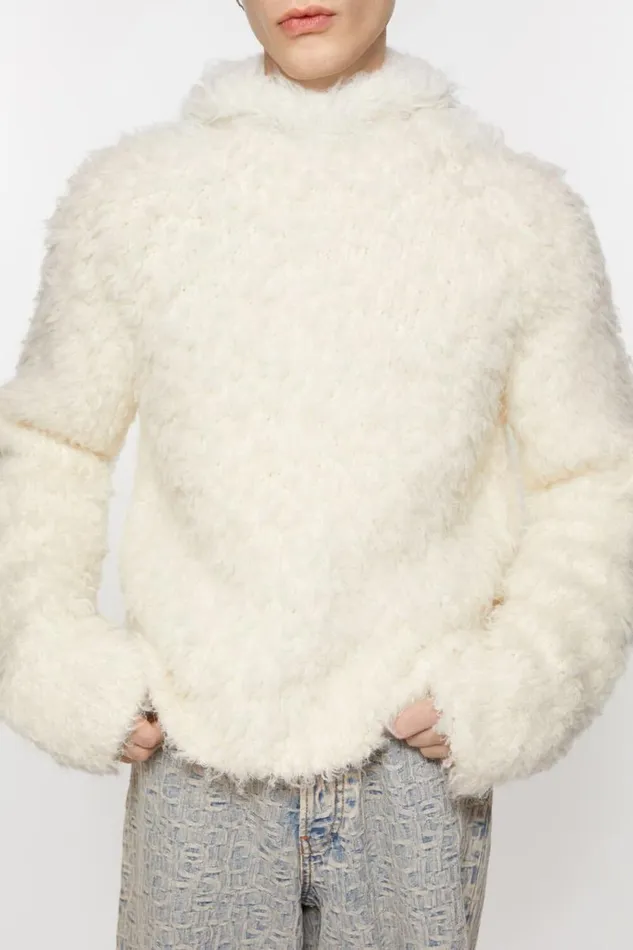 Acne Studios Hoodie Alpaca Blend White Men Knitwear Acne Studios Hoodie Alpaca Blend White Men Knitwear