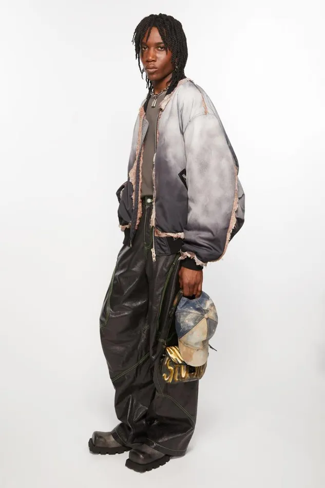 Acne Studios Leather Embroidered Trousers Anthracite Grey Men Trousers Acne Studios Leather Embroidered Trousers Anthracite Grey Men Trousers