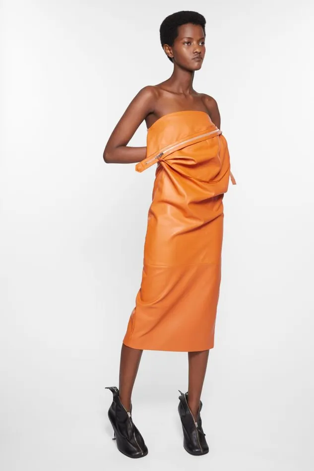 Acne Studios Leather Zipper Tape Dress Apricot Orange Women Dresses Acne Studios Leather Zipper Tape Dress Apricot Orange Women Dresses