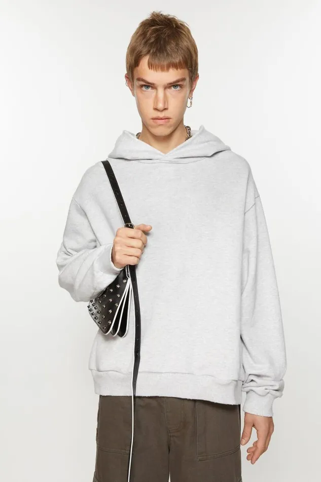 Acne Studios Logo Hooded Sweater Pale Grey Melange Women Sweatshirts