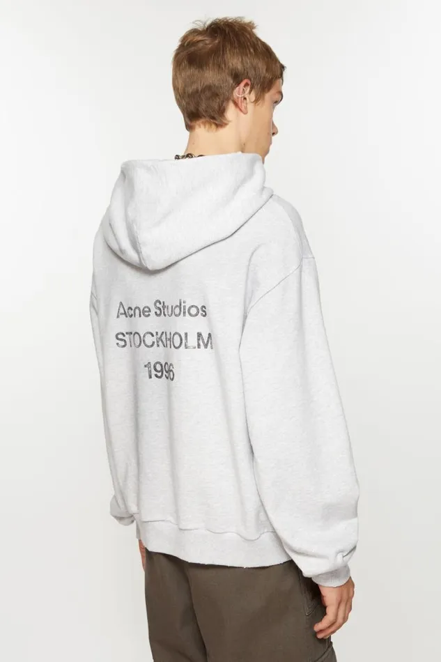 Acne Studios Logo Hooded Sweater Pale Grey Melange Women Sweatshirts Acne Studios Logo Hooded Sweater Pale Grey Melange Women Sweatshirts
