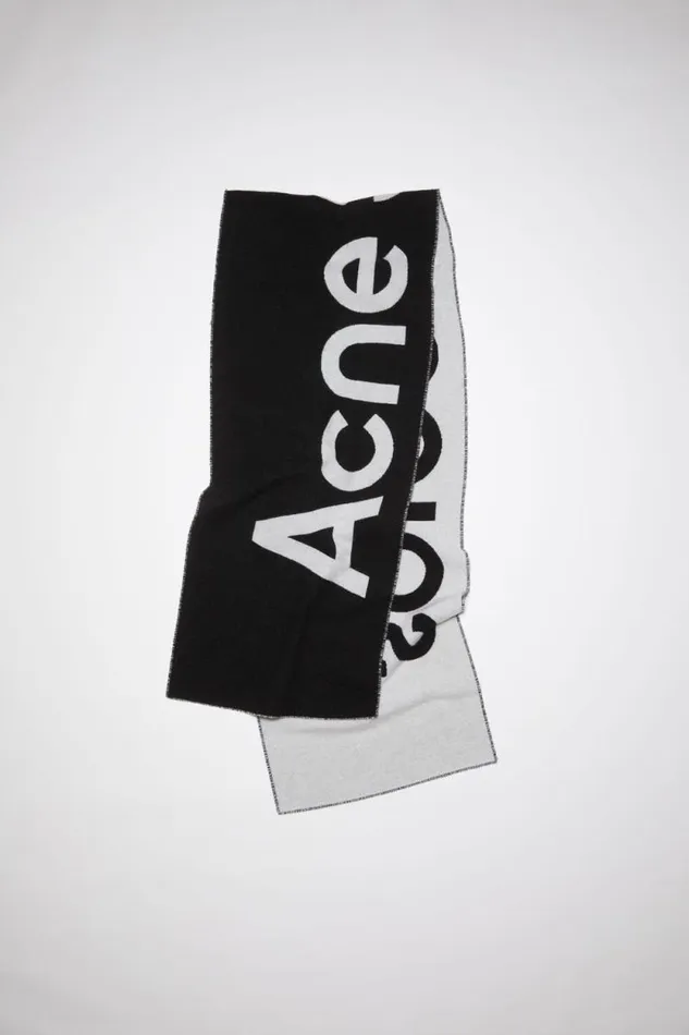 Acne Studios Logo Jacquard Scarf 8211 Narrow Blackwhite Women Scarves