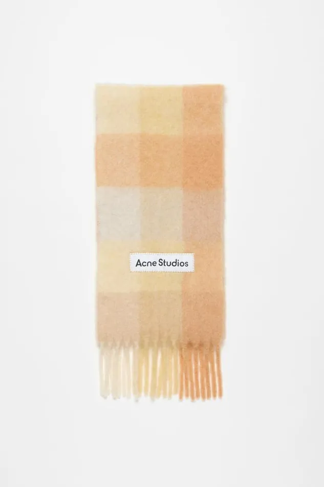 Acne Studios Mohair Checked Scarf Peachwhitebeige Men Scarves