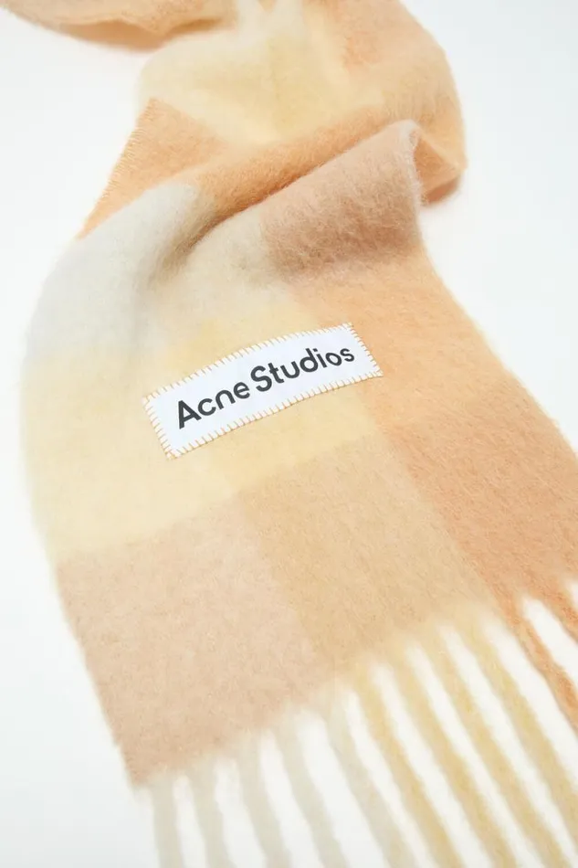 Acne Studios Mohair Checked Scarf Peachwhitebeige Men Scarves Acne Studios Mohair Checked Scarf Peachwhitebeige Men Scarves