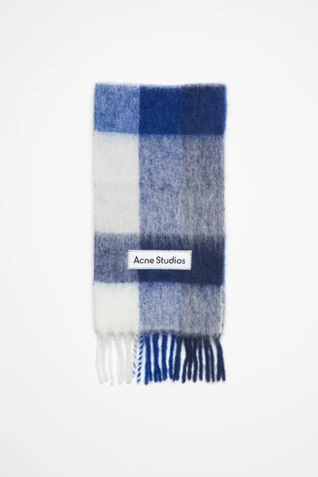 Acne Studios Mohair Checked Scarf Whitegreyroyal Blue Men Scarves