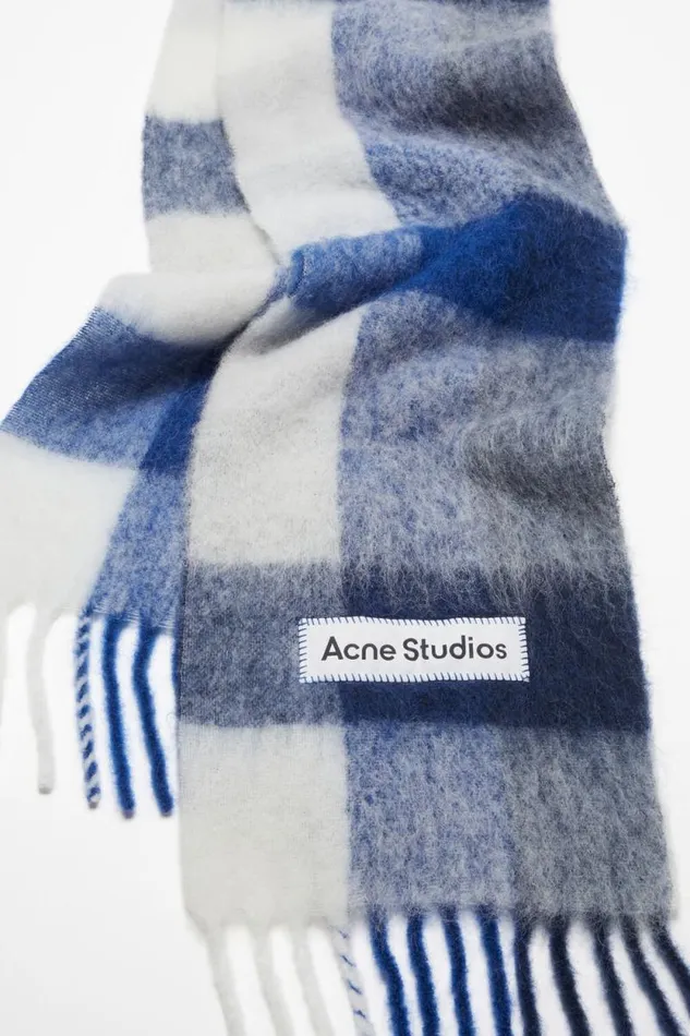 Acne Studios Mohair Checked Scarf Whitegreyroyal Blue Men Scarves Acne Studios Mohair Checked Scarf Whitegreyroyal Blue Men Scarves