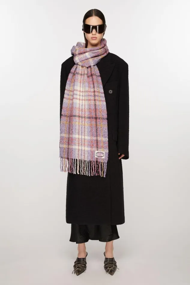 Acne Studios Plaid Fringe Scarf Violet Purple Women Scarves Acne Studios Plaid Fringe Scarf Violet Purple Women Scarves