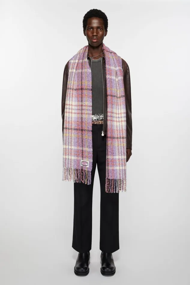 Acne Studios Plaid Fringe Scarf Violet Purple Women Scarves Acne Studios Plaid Fringe Scarf Violet Purple Women Scarves