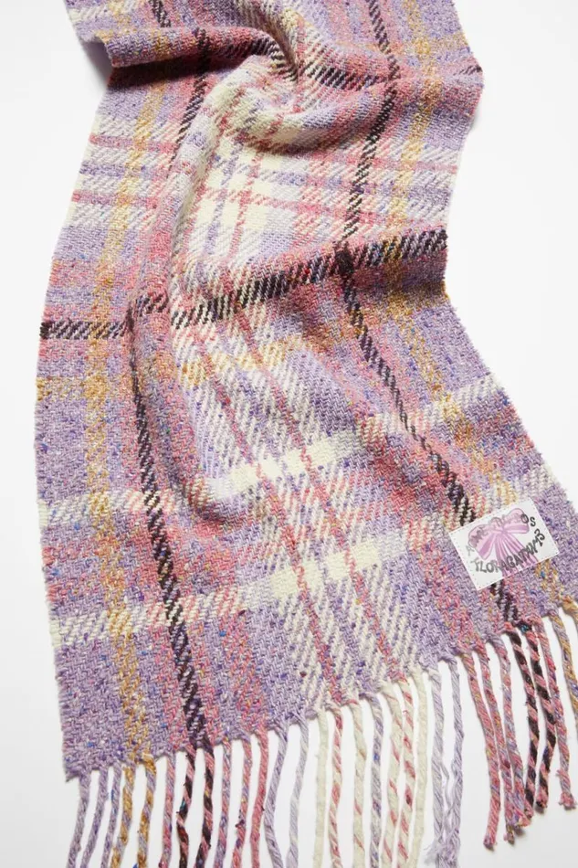 Acne Studios Plaid Fringe Scarf Violet Purple Women Scarves Acne Studios Plaid Fringe Scarf Violet Purple Women Scarves