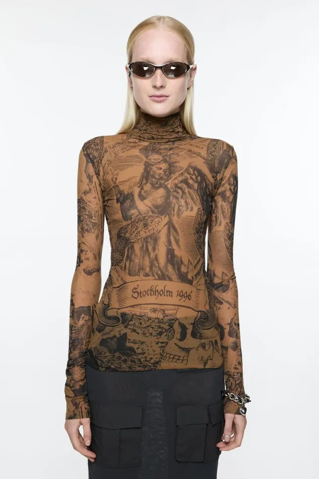 Acne Studios Printed Seamless Tshirt Camelblack Women Tshirts