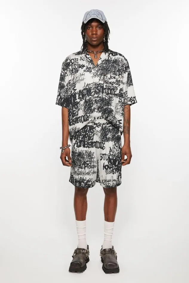 Acne Studios Printed Shorts Light Greyblack Men Shorts
