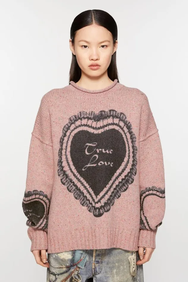 Acne Studios Printed Wool Blend Jumper Faded Pink Women Knitwear