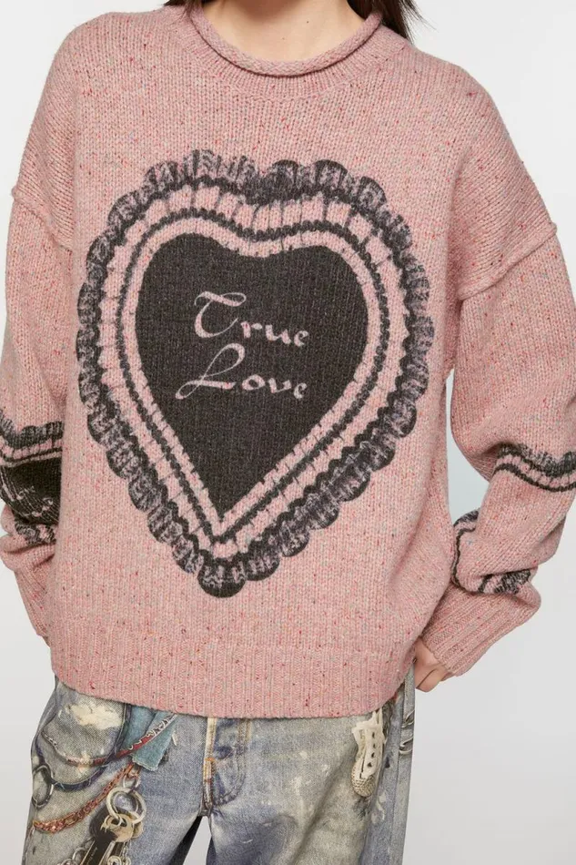 Acne Studios Printed Wool Blend Jumper Faded Pink Women Knitwear Acne Studios Printed Wool Blend Jumper Faded Pink Women Knitwear