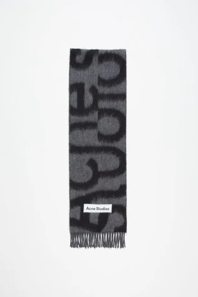 Acne Studios Scarf Wool Alpaca Logo Blackgrey Men Scarves