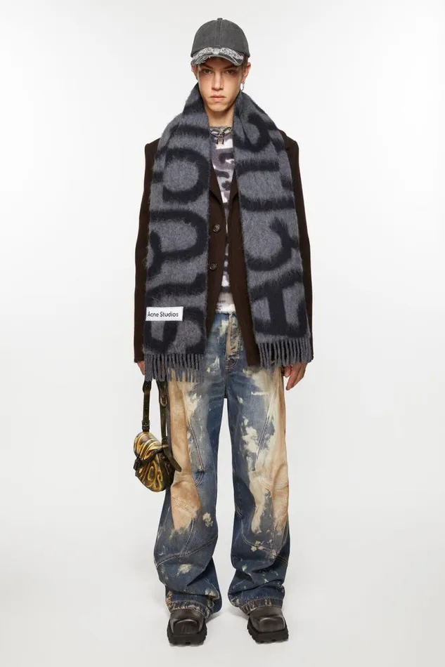 Acne Studios Scarf Wool Alpaca Logo Blackgrey Men Scarves Acne Studios Scarf Wool Alpaca Logo Blackgrey Men Scarves