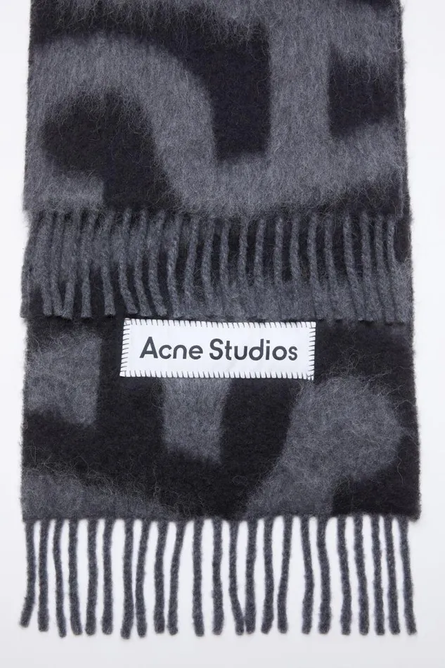 Acne Studios Scarf Wool Alpaca Logo Blackgrey Men Scarves Acne Studios Scarf Wool Alpaca Logo Blackgrey Men Scarves