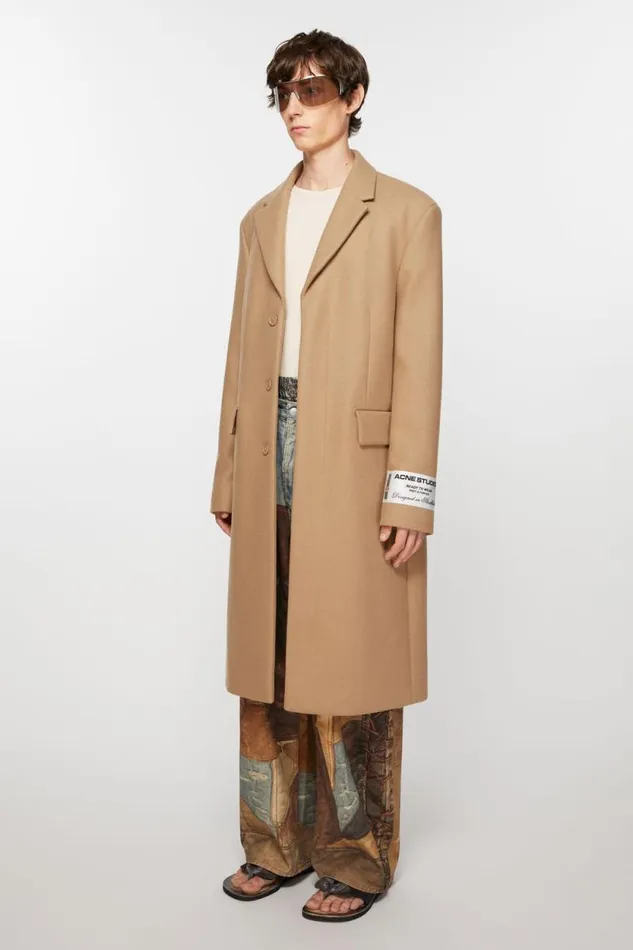 Acne Studios Singlebreasted Wool Coat Camel Beige Men Outerwear Acne Studios Singlebreasted Wool Coat Camel Beige Men Outerwear