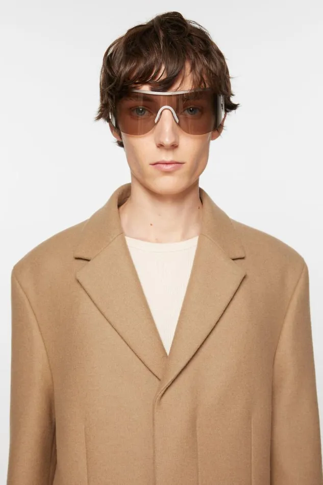 Acne Studios Singlebreasted Wool Coat Camel Beige Men Outerwear Acne Studios Singlebreasted Wool Coat Camel Beige Men Outerwear