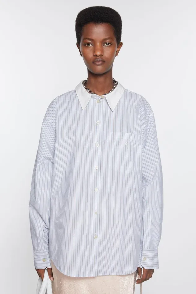 Acne Studios Stripe Buttonup Shirt Dusty Bluecold Brown Women Shirts and Blouses