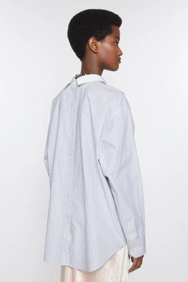 Acne Studios Stripe Buttonup Shirt Dusty Bluecold Brown Women Shirts and Blouses Acne Studios Stripe Buttonup Shirt Dusty Bluecold Brown Women Shirts and Blouses